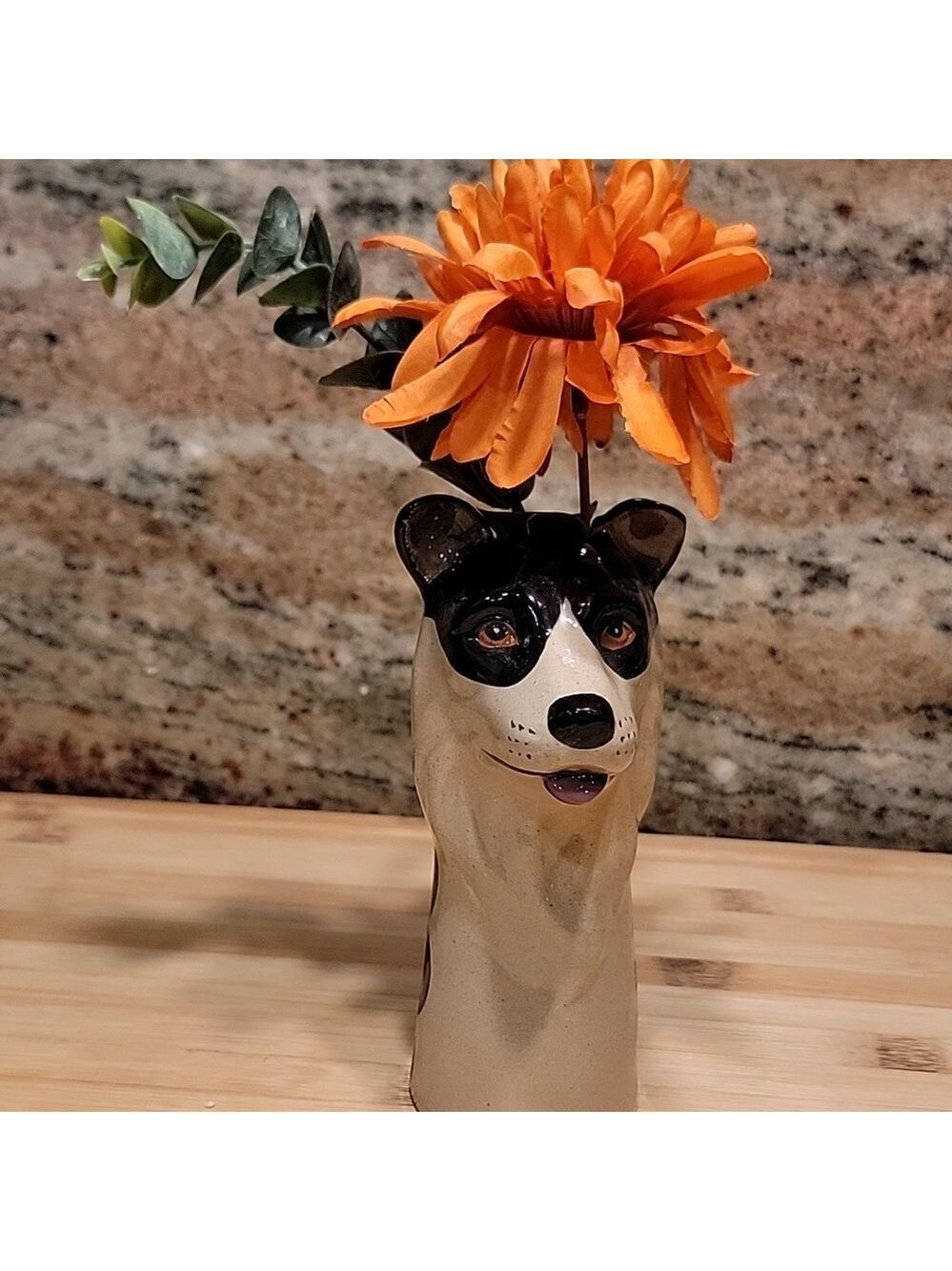 Anthropologie Stoneware Border Collie Dog Vase